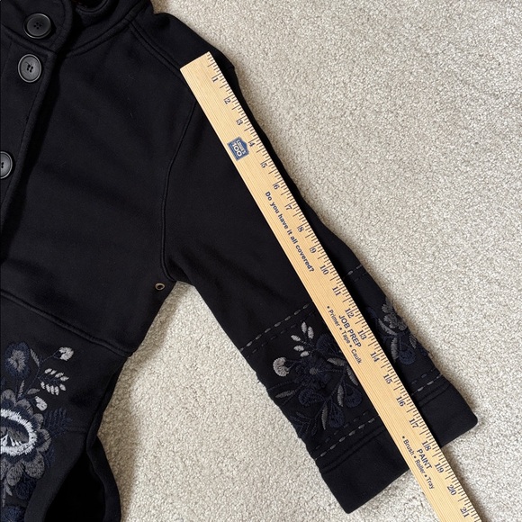 Johnny Was Black Gray Floral Embroidered Long Button Cotton Jacket Women Medium - Picture 14 of 16